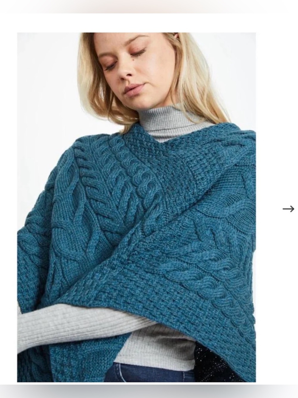 Aran Mills Cable Knit Triangular Poncho Merino Wool , One size - Picture 4 of 11